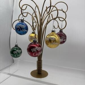 6 Vtg Shiny Brite? MERRY CHRISTMAS Glass Christmas Ornament Stenciled 2.5"